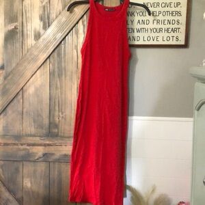 Zara Red Ribbed Racer Back Bodycon Dress in Size Large